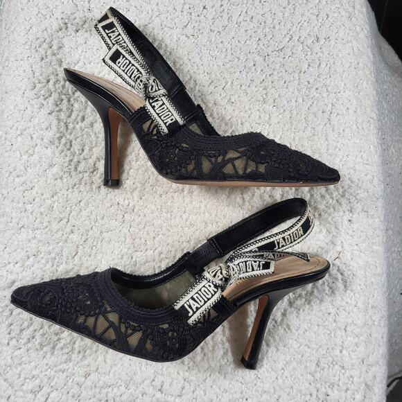 DIOR J'Adior   Slingback Pump Black a Jacquard face fabric  size 38 US 8 - Picture 3 of 6